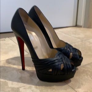 Auth Christian Louboutin black leather platforms